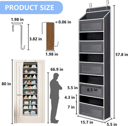 Over the Door Organizer with 5 Front Pockets and 5 Mesh Side Pockets, Extra Large Hanging Organizer for Over the Door Storage in Bedroom, Bathroom, Pantry, Nursery, Grey