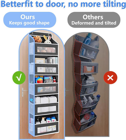 Over the Door Organizer with 5 Front Pockets and 5 Mesh Side Pockets, Extra Large Hanging Organizer for Over the Door Storage in Bedroom, Bathroom, Pantry, Nursery, Grey