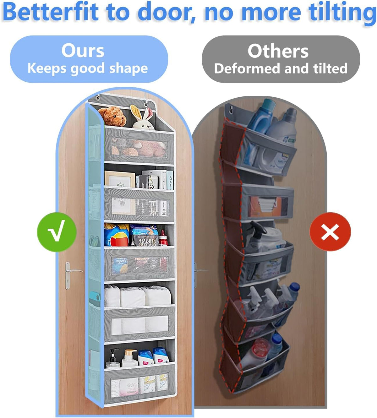 Over the Door Organizer with 5 Front Pockets and 5 Mesh Side Pockets, Extra Large Hanging Organizer for Over the Door Storage in Bedroom, Bathroom, Pantry, Nursery, Grey