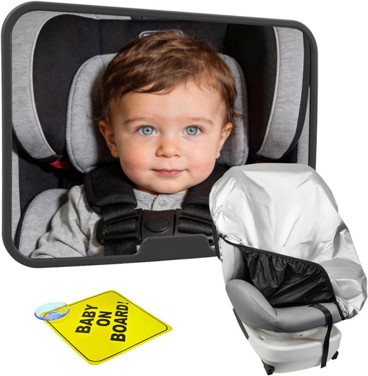 Baby Car Mirror Set, Rotating Shatterproof Mirror for Rear-Facing Babies