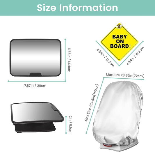 Baby Car Mirror Set, Rotating Shatterproof Mirror for Rear-Facing Babies