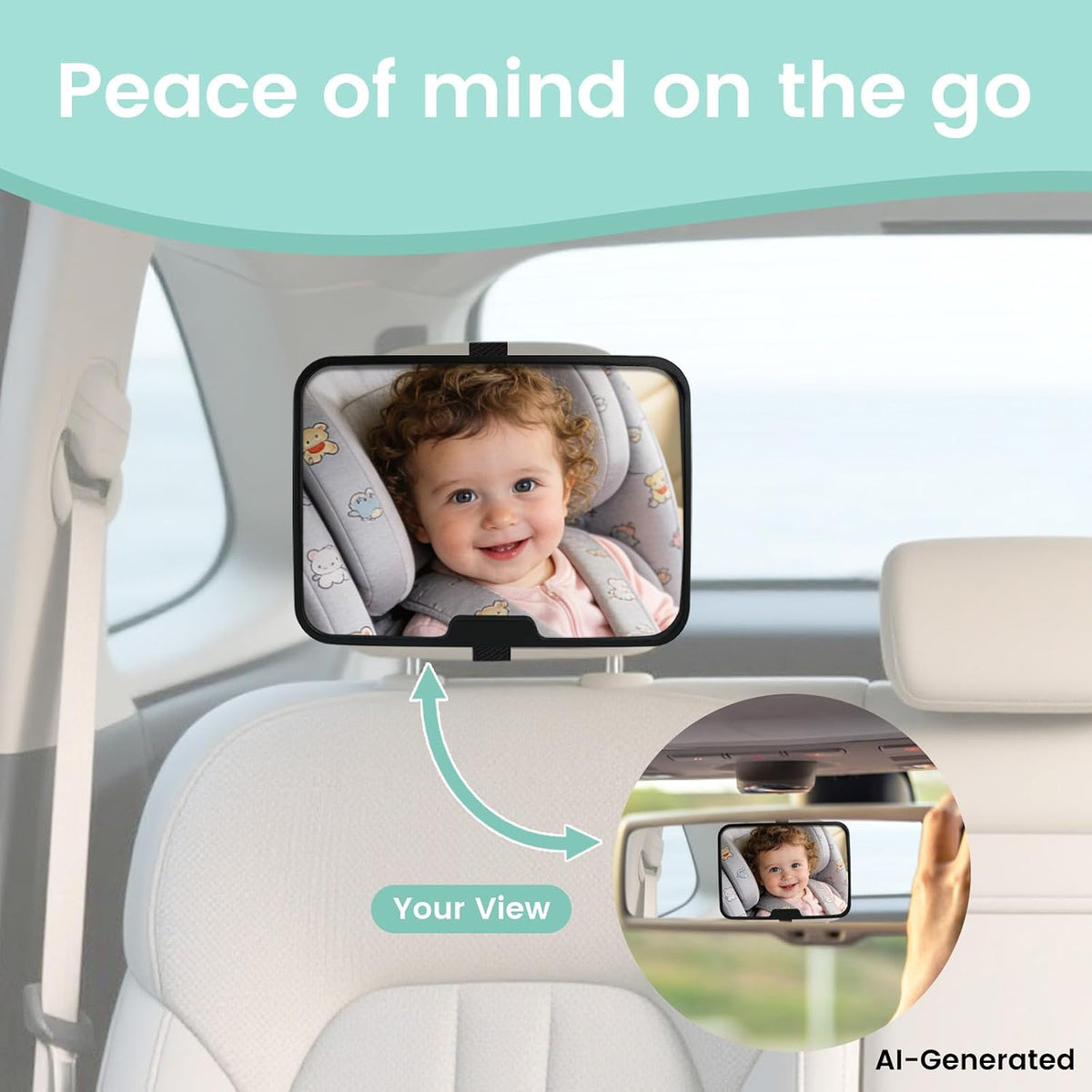 Baby Car Mirror Set, Rotating Shatterproof Mirror for Rear-Facing Babies