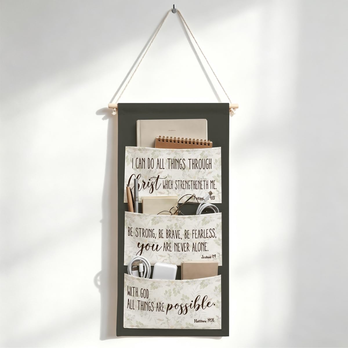 Canvas Wall Hanging Organizer with Pockets Fish Extender Hanging Pouch Dark Floral Door Closet Organizers Fabric Storage Pockets Wall Decoration