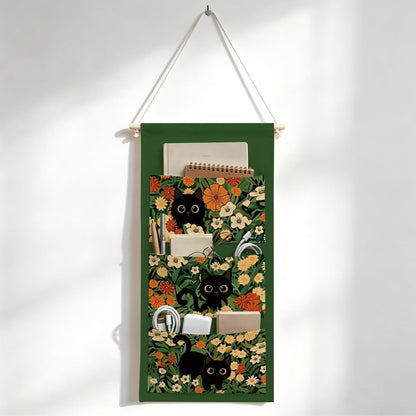 Canvas Wall Hanging Organizer with Pockets Fish Extender Hanging Pouch Dark Floral Door Closet Organizers Fabric Storage Pockets Wall Decoration