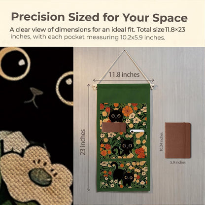 Canvas Wall Hanging Organizer with Pockets Fish Extender Hanging Pouch Dark Floral Door Closet Organizers Fabric Storage Pockets Wall Decoration