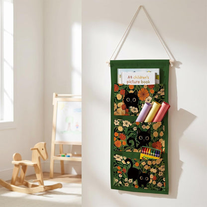 Canvas Wall Hanging Organizer with Pockets Fish Extender Hanging Pouch Dark Floral Door Closet Organizers Fabric Storage Pockets Wall Decoration