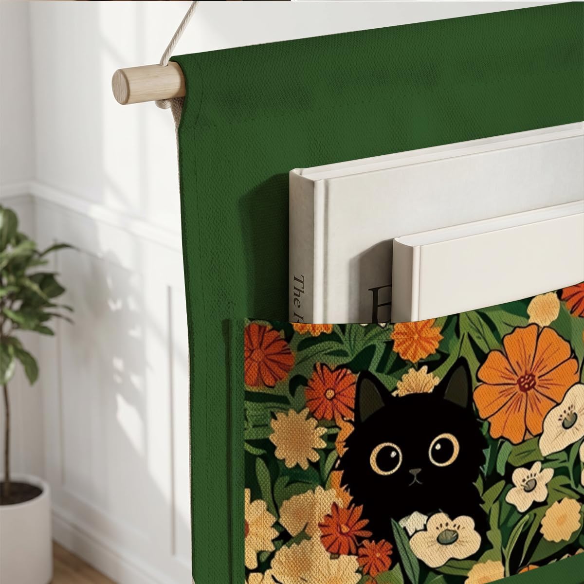 Canvas Wall Hanging Organizer with Pockets Fish Extender Hanging Pouch Dark Floral Door Closet Organizers Fabric Storage Pockets Wall Decoration