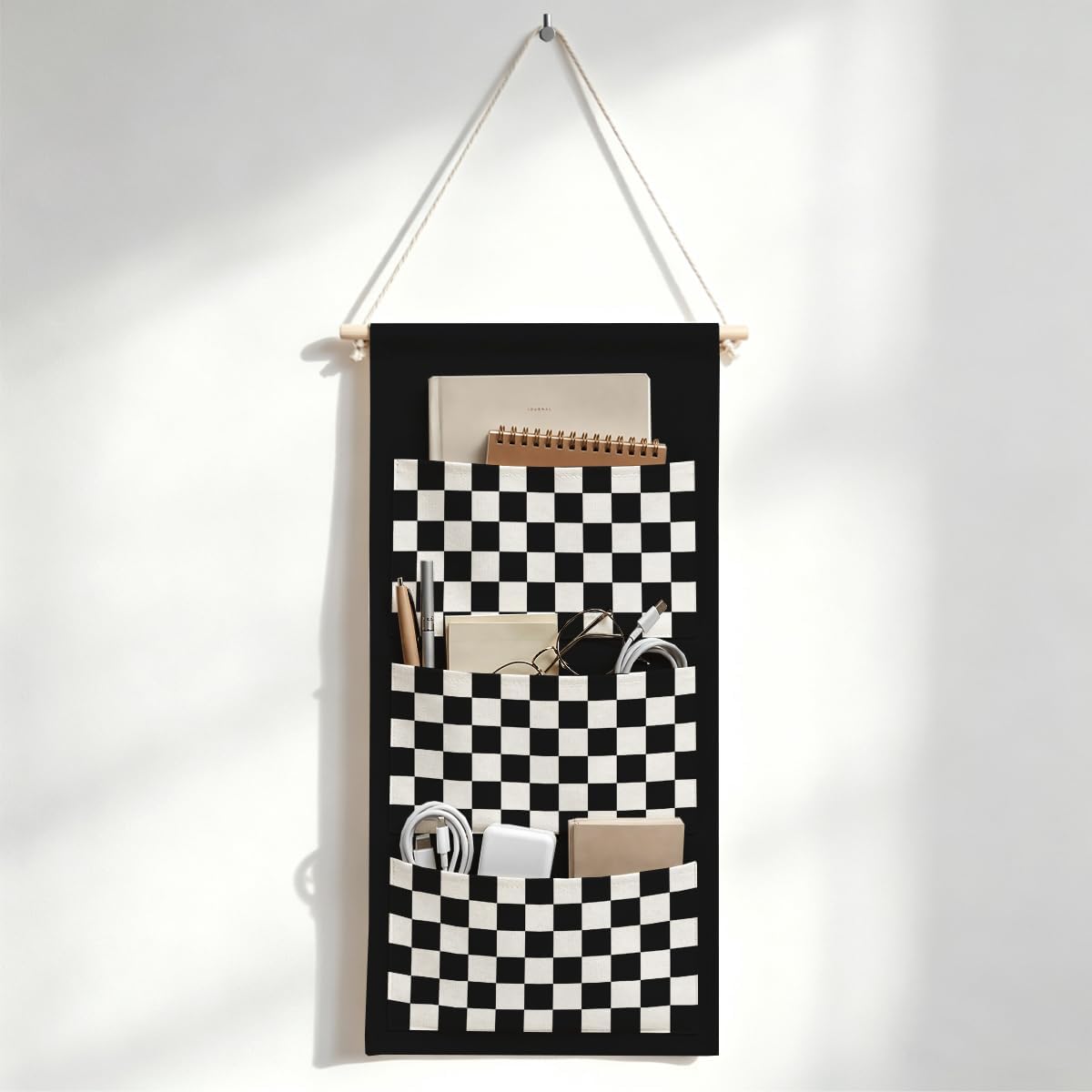 Canvas Wall Hanging Organizer with Pockets Fish Extender Hanging Pouch Dark Floral Door Closet Organizers Fabric Storage Pockets Wall Decoration