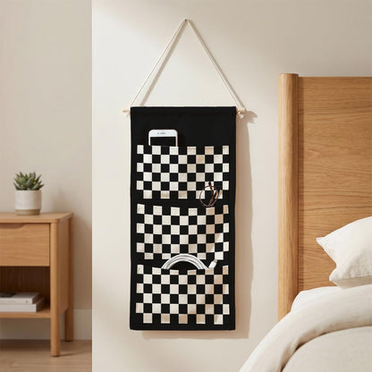 Canvas Wall Hanging Organizer with Pockets Fish Extender Hanging Pouch Dark Floral Door Closet Organizers Fabric Storage Pockets Wall Decoration