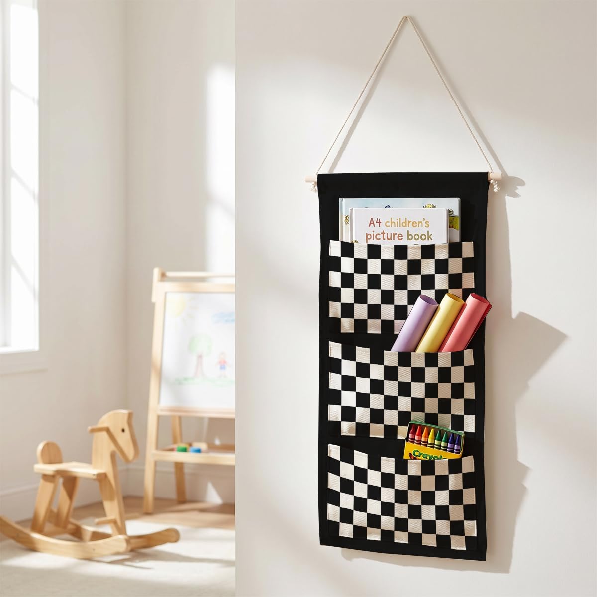 Canvas Wall Hanging Organizer with Pockets Fish Extender Hanging Pouch Dark Floral Door Closet Organizers Fabric Storage Pockets Wall Decoration