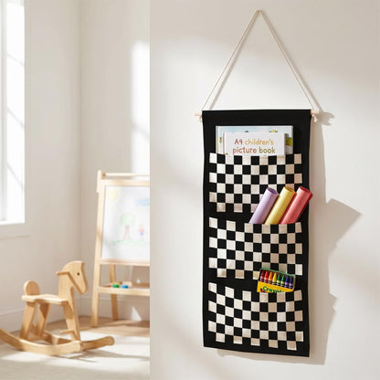 Canvas Wall Hanging Organizer with Pockets Fish Extender Hanging Pouch Dark Floral Door Closet Organizers Fabric Storage Pockets Wall Decoration