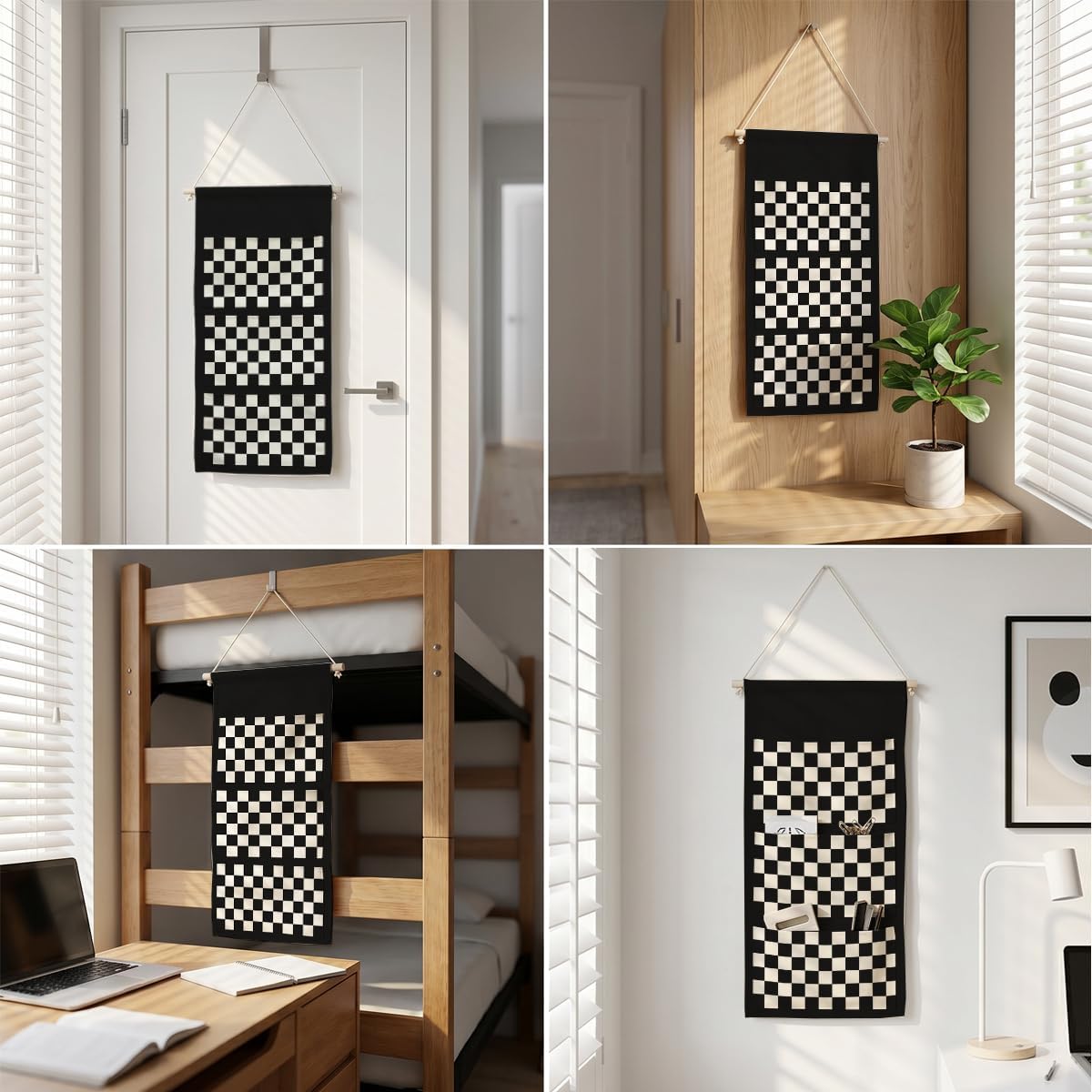Canvas Wall Hanging Organizer with Pockets Fish Extender Hanging Pouch Dark Floral Door Closet Organizers Fabric Storage Pockets Wall Decoration