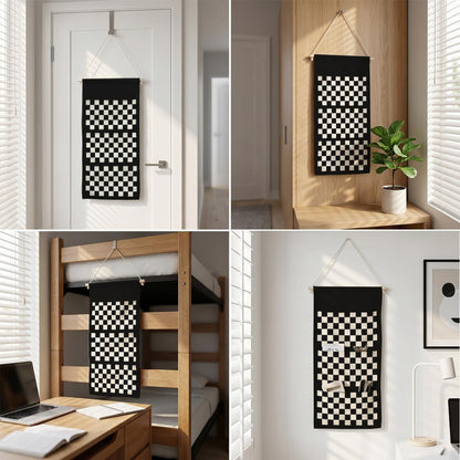 Canvas Wall Hanging Organizer with Pockets Fish Extender Hanging Pouch Dark Floral Door Closet Organizers Fabric Storage Pockets Wall Decoration
