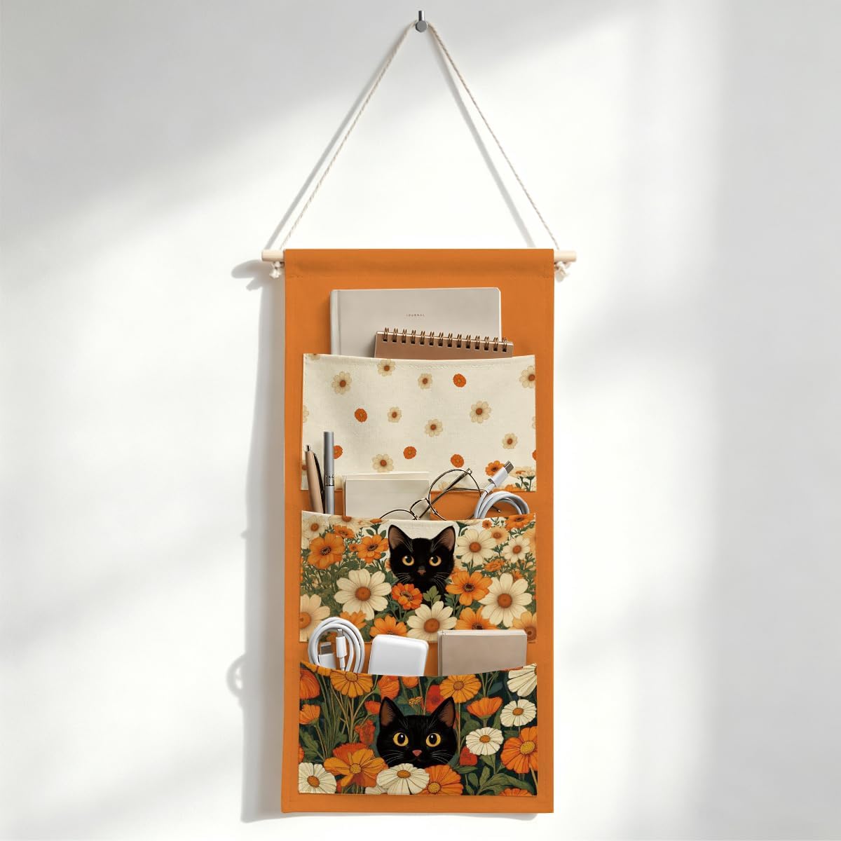 Canvas Wall Hanging Organizer with Pockets Fish Extender Hanging Pouch Dark Floral Door Closet Organizers Fabric Storage Pockets Wall Decoration