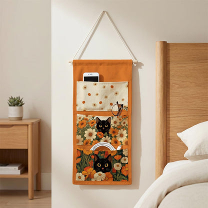 Canvas Wall Hanging Organizer with Pockets Fish Extender Hanging Pouch Dark Floral Door Closet Organizers Fabric Storage Pockets Wall Decoration