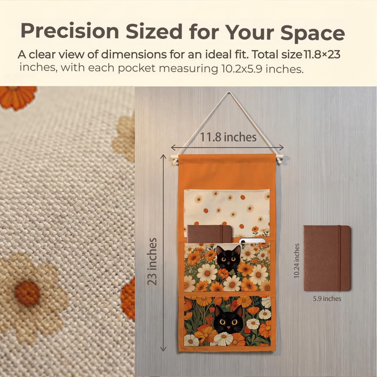 Canvas Wall Hanging Organizer with Pockets Fish Extender Hanging Pouch Dark Floral Door Closet Organizers Fabric Storage Pockets Wall Decoration