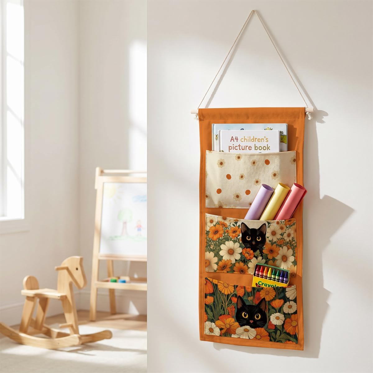 Canvas Wall Hanging Organizer with Pockets Fish Extender Hanging Pouch Dark Floral Door Closet Organizers Fabric Storage Pockets Wall Decoration
