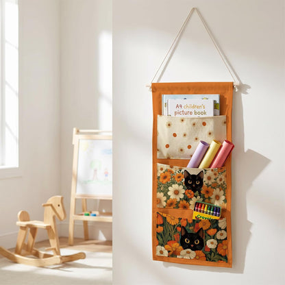 Canvas Wall Hanging Organizer with Pockets Fish Extender Hanging Pouch Dark Floral Door Closet Organizers Fabric Storage Pockets Wall Decoration