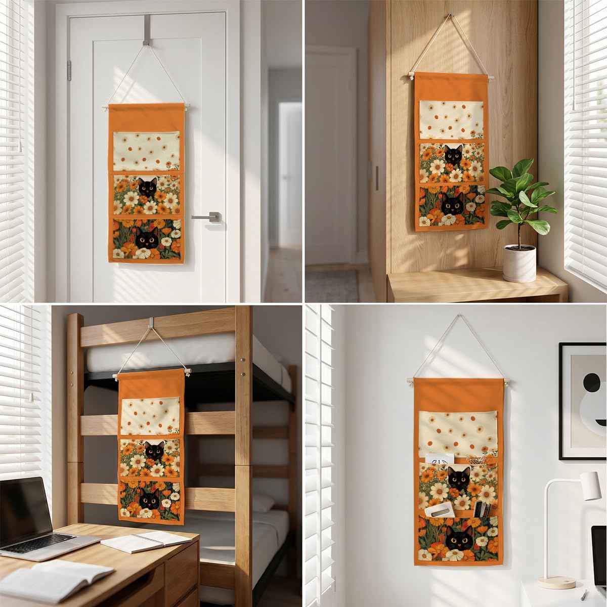 Canvas Wall Hanging Organizer with Pockets Fish Extender Hanging Pouch Dark Floral Door Closet Organizers Fabric Storage Pockets Wall Decoration