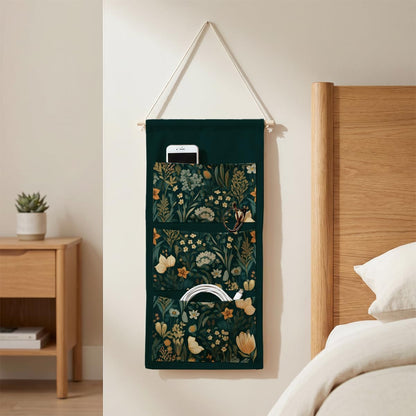 Canvas Wall Hanging Organizer with Pockets Fish Extender Hanging Pouch Dark Floral Door Closet Organizers Fabric Storage Pockets Wall Decoration