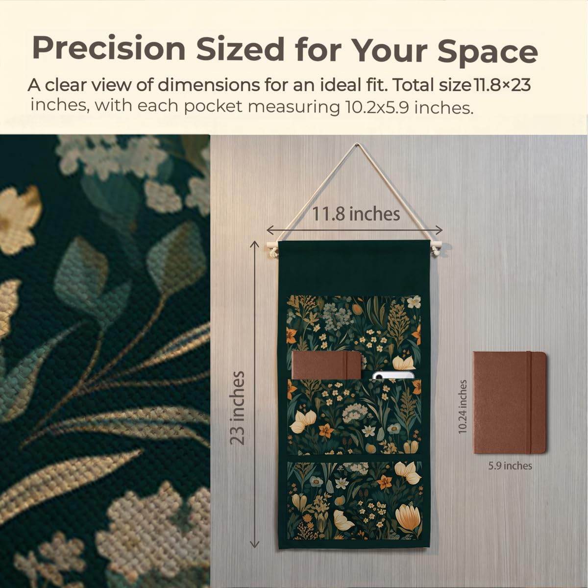 Canvas Wall Hanging Organizer with Pockets Fish Extender Hanging Pouch Dark Floral Door Closet Organizers Fabric Storage Pockets Wall Decoration