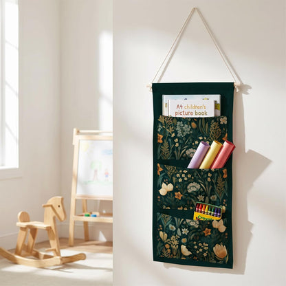 Canvas Wall Hanging Organizer with Pockets Fish Extender Hanging Pouch Dark Floral Door Closet Organizers Fabric Storage Pockets Wall Decoration