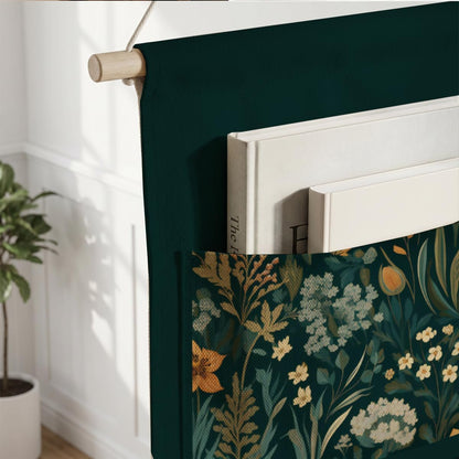 Canvas Wall Hanging Organizer with Pockets Fish Extender Hanging Pouch Dark Floral Door Closet Organizers Fabric Storage Pockets Wall Decoration