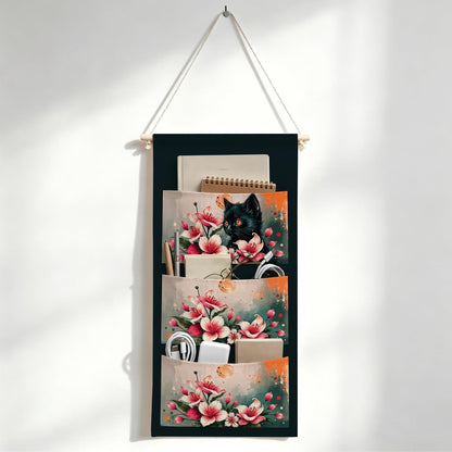 Canvas Wall Hanging Organizer with Pockets Fish Extender Hanging Pouch Dark Floral Door Closet Organizers Fabric Storage Pockets Wall Decoration