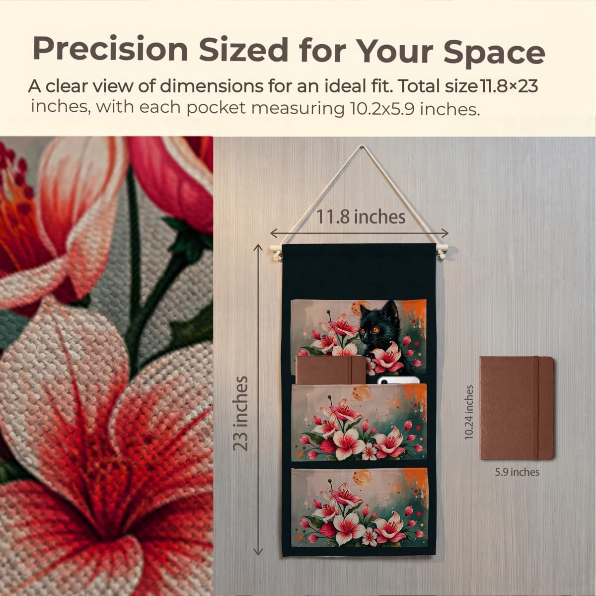 Canvas Wall Hanging Organizer with Pockets Fish Extender Hanging Pouch Dark Floral Door Closet Organizers Fabric Storage Pockets Wall Decoration
