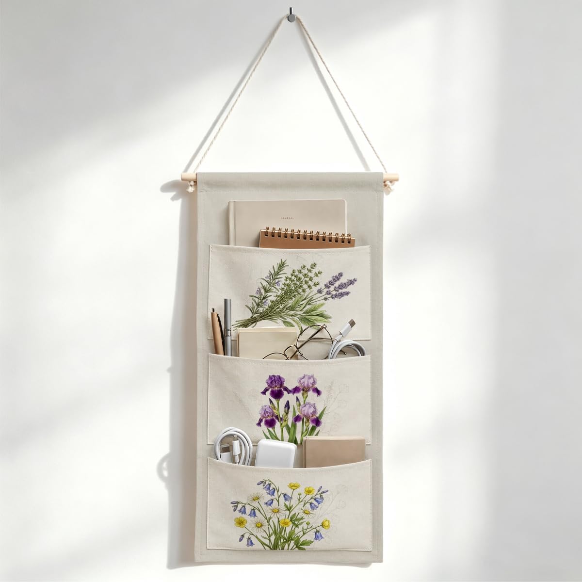 Canvas Wall Hanging Organizer with Pockets Fish Extender Hanging Pouch Dark Floral Door Closet Organizers Fabric Storage Pockets Wall Decoration