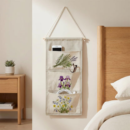 Canvas Wall Hanging Organizer with Pockets Fish Extender Hanging Pouch Dark Floral Door Closet Organizers Fabric Storage Pockets Wall Decoration