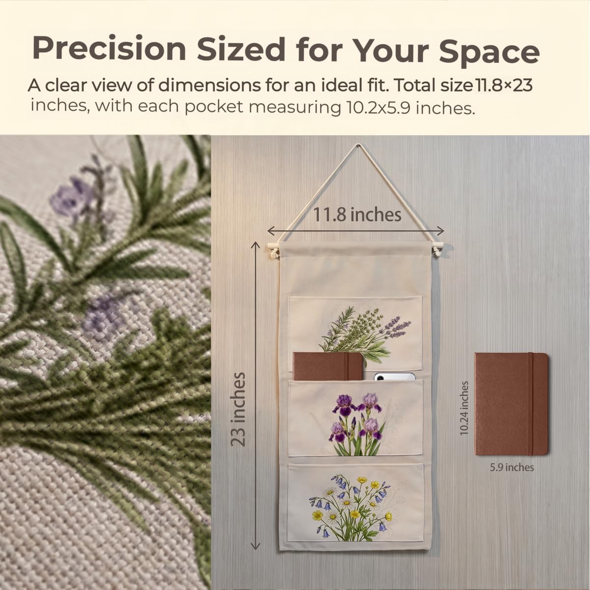 Canvas Wall Hanging Organizer with Pockets Fish Extender Hanging Pouch Dark Floral Door Closet Organizers Fabric Storage Pockets Wall Decoration