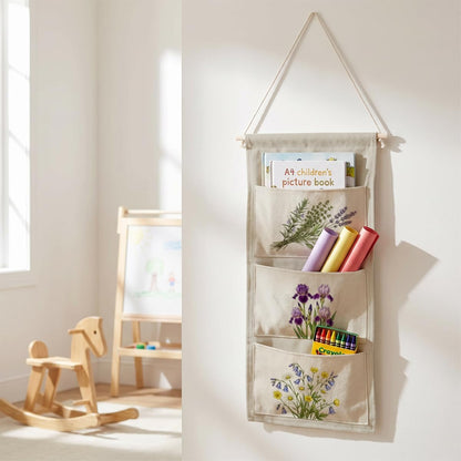 Canvas Wall Hanging Organizer with Pockets Fish Extender Hanging Pouch Dark Floral Door Closet Organizers Fabric Storage Pockets Wall Decoration