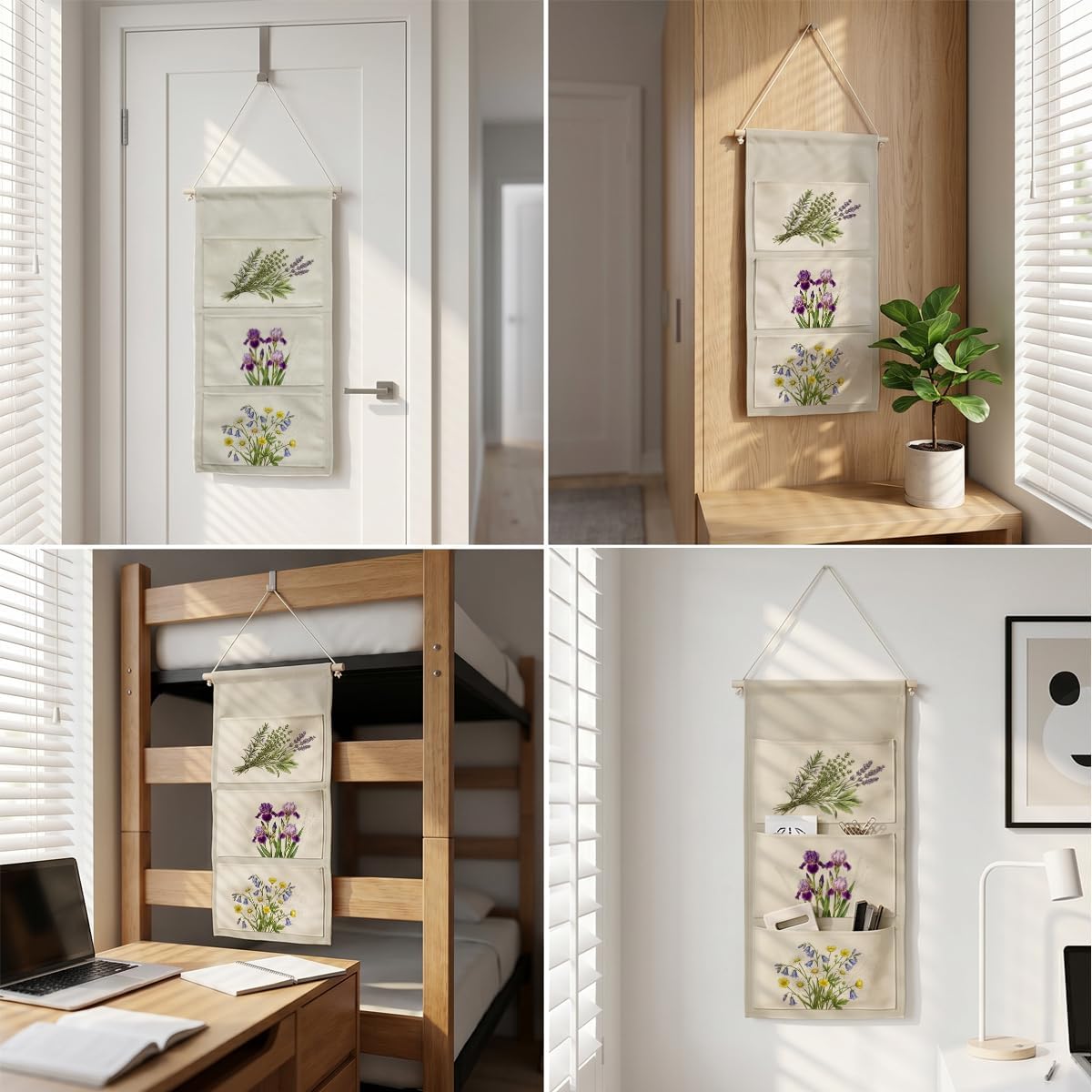 Canvas Wall Hanging Organizer with Pockets Fish Extender Hanging Pouch Dark Floral Door Closet Organizers Fabric Storage Pockets Wall Decoration