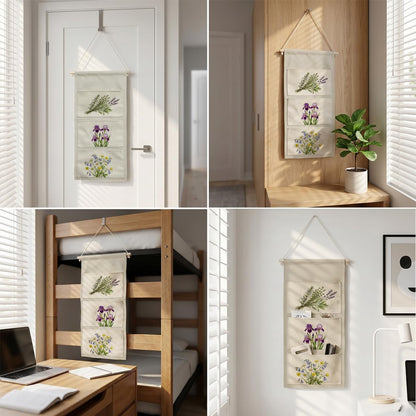 Canvas Wall Hanging Organizer with Pockets Fish Extender Hanging Pouch Dark Floral Door Closet Organizers Fabric Storage Pockets Wall Decoration