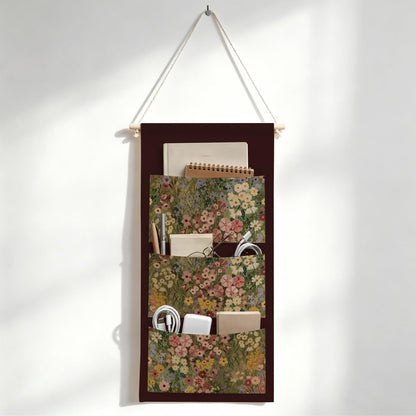 Canvas Wall Hanging Organizer with Pockets Fish Extender Hanging Pouch Dark Floral Door Closet Organizers Fabric Storage Pockets Wall Decoration