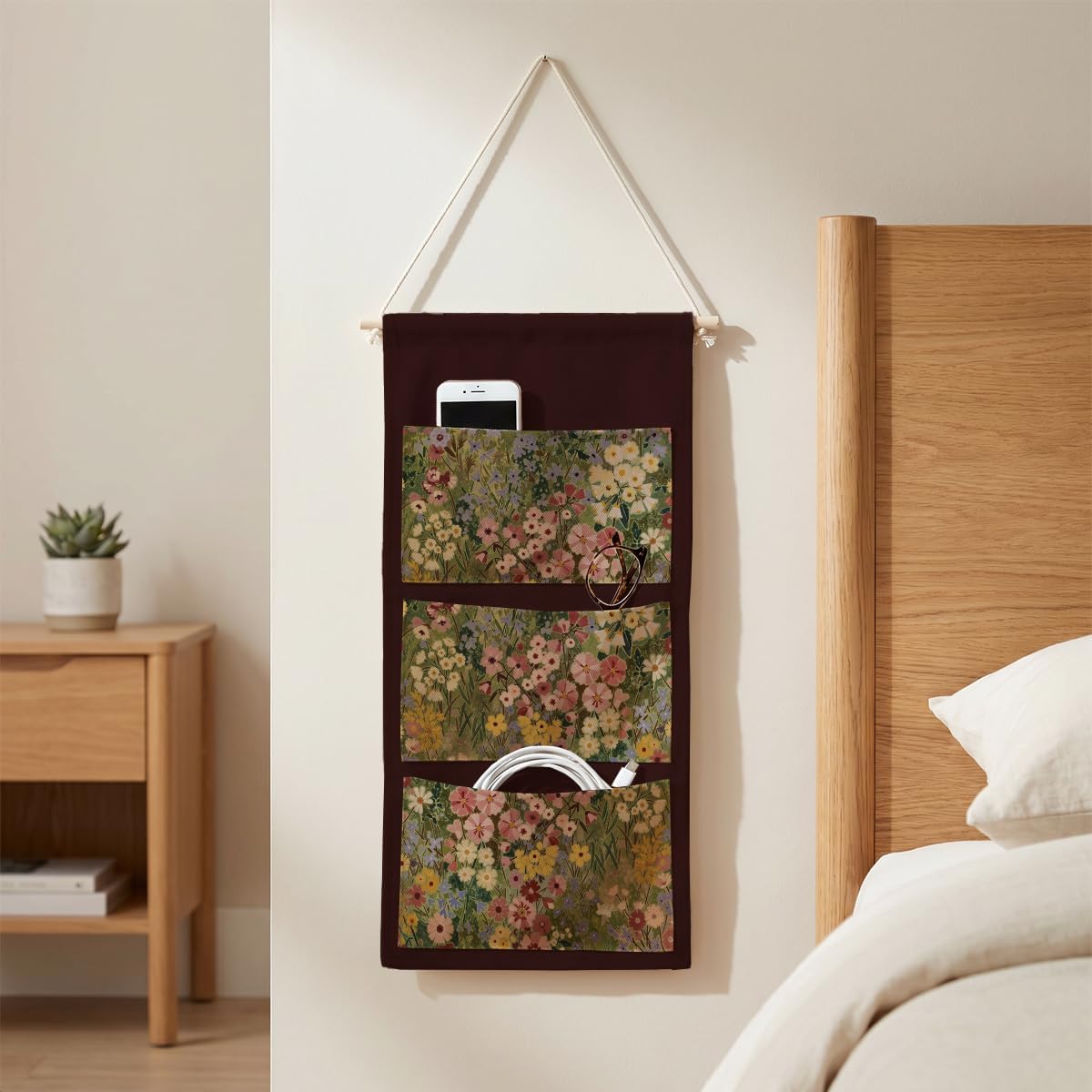 Canvas Wall Hanging Organizer with Pockets Fish Extender Hanging Pouch Dark Floral Door Closet Organizers Fabric Storage Pockets Wall Decoration