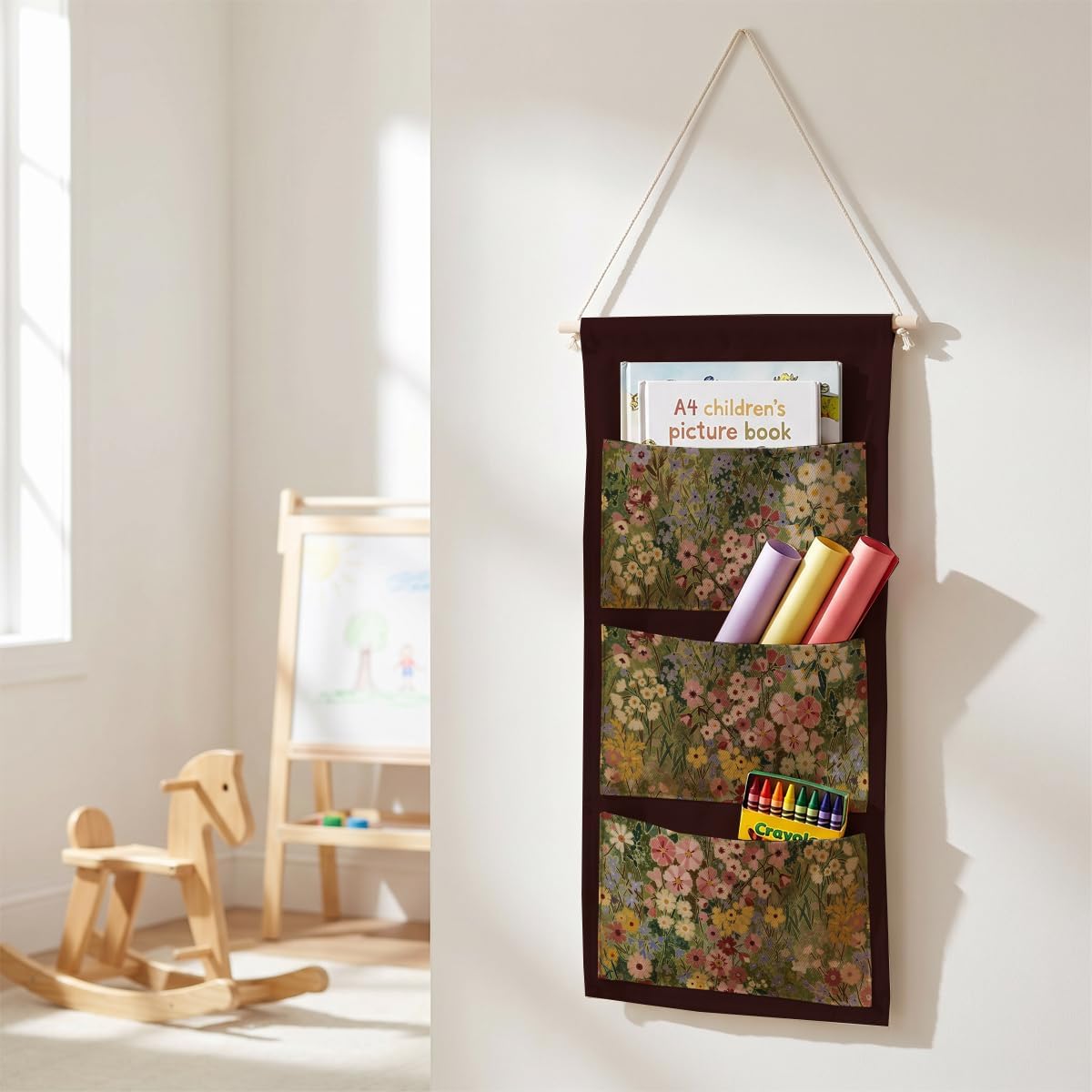 Canvas Wall Hanging Organizer with Pockets Fish Extender Hanging Pouch Dark Floral Door Closet Organizers Fabric Storage Pockets Wall Decoration