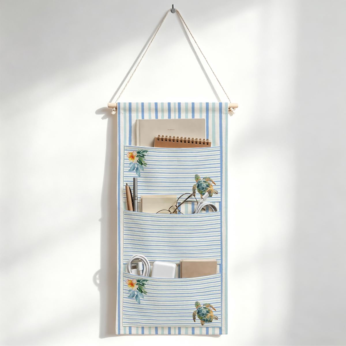Canvas Wall Hanging Organizer with Pockets Fish Extender Hanging Pouch Dark Floral Door Closet Organizers Fabric Storage Pockets Wall Decoration