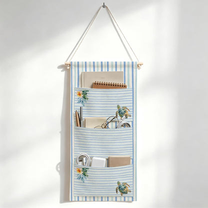 Canvas Wall Hanging Organizer with Pockets Fish Extender Hanging Pouch Dark Floral Door Closet Organizers Fabric Storage Pockets Wall Decoration