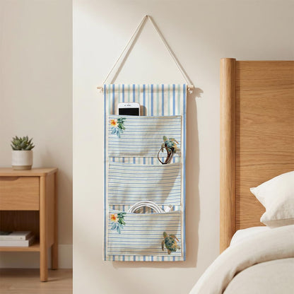 Canvas Wall Hanging Organizer with Pockets Fish Extender Hanging Pouch Dark Floral Door Closet Organizers Fabric Storage Pockets Wall Decoration