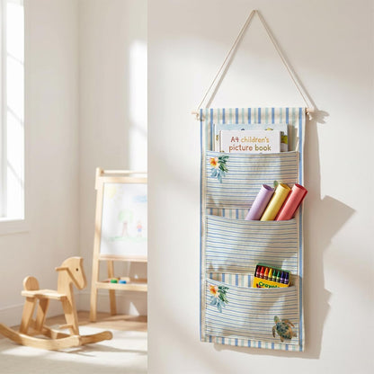 Canvas Wall Hanging Organizer with Pockets Fish Extender Hanging Pouch Dark Floral Door Closet Organizers Fabric Storage Pockets Wall Decoration