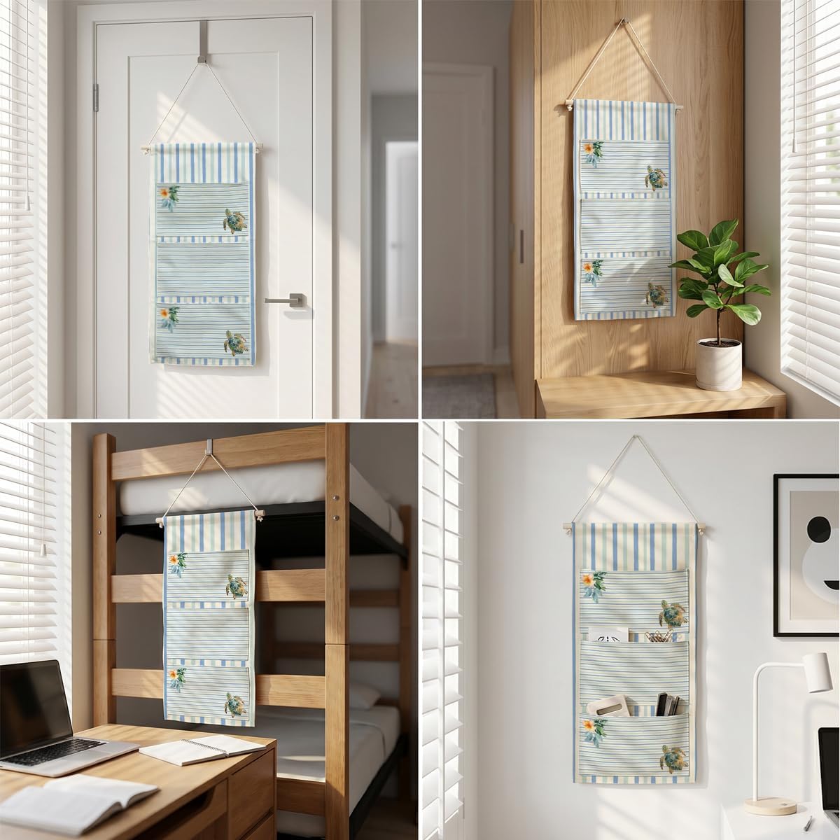 Canvas Wall Hanging Organizer with Pockets Fish Extender Hanging Pouch Dark Floral Door Closet Organizers Fabric Storage Pockets Wall Decoration