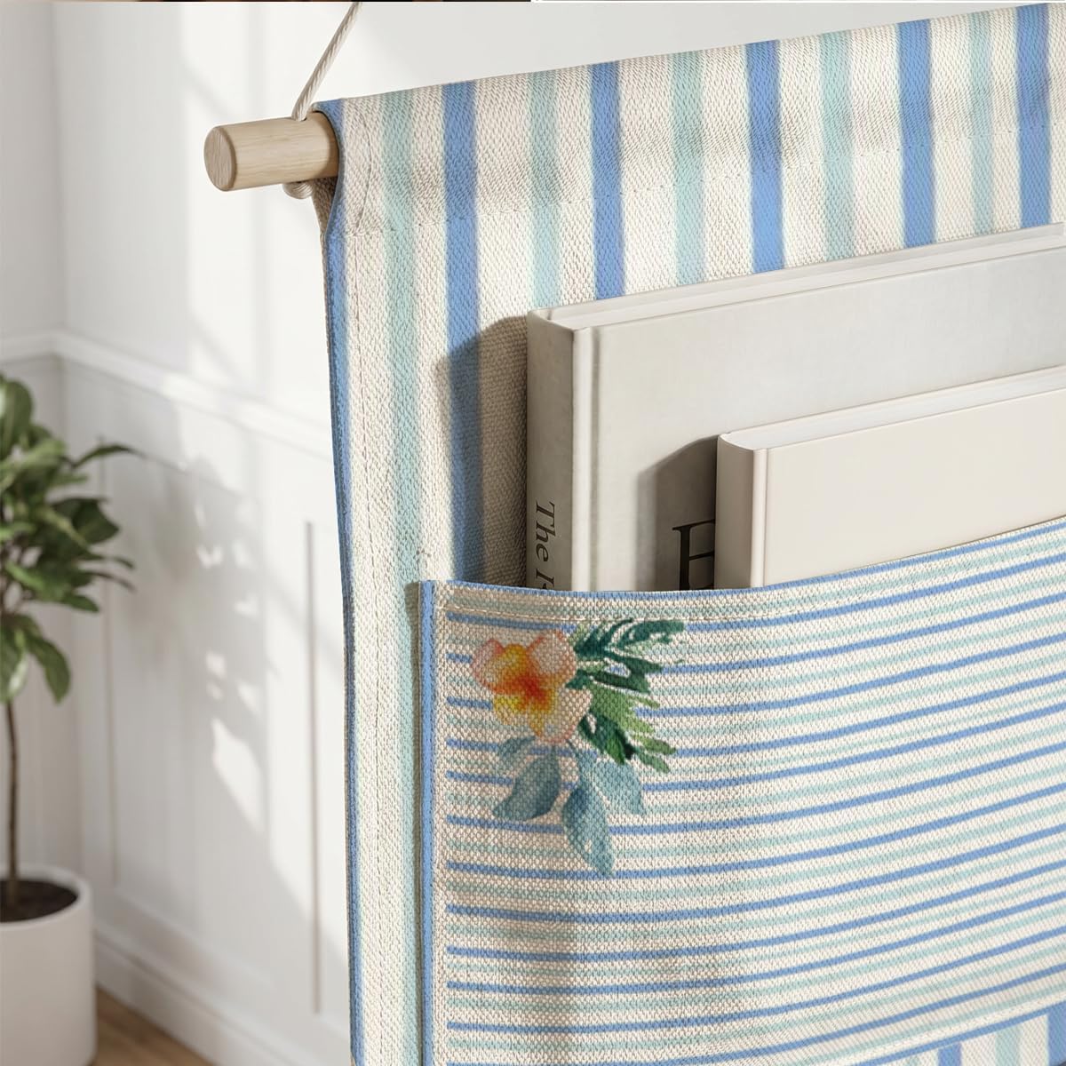 Canvas Wall Hanging Organizer with Pockets Fish Extender Hanging Pouch Dark Floral Door Closet Organizers Fabric Storage Pockets Wall Decoration