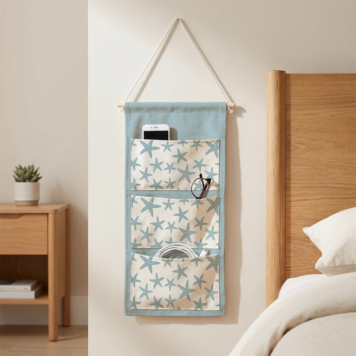 Canvas Wall Hanging Organizer with Pockets Fish Extender Hanging Pouch Dark Floral Door Closet Organizers Fabric Storage Pockets Wall Decoration