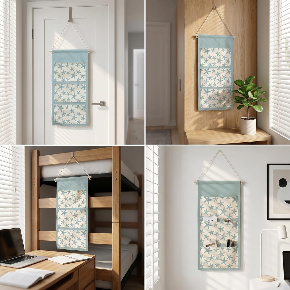 Canvas Wall Hanging Organizer with Pockets Fish Extender Hanging Pouch Dark Floral Door Closet Organizers Fabric Storage Pockets Wall Decoration