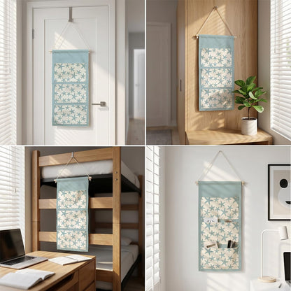 Canvas Wall Hanging Organizer with Pockets Fish Extender Hanging Pouch Dark Floral Door Closet Organizers Fabric Storage Pockets Wall Decoration