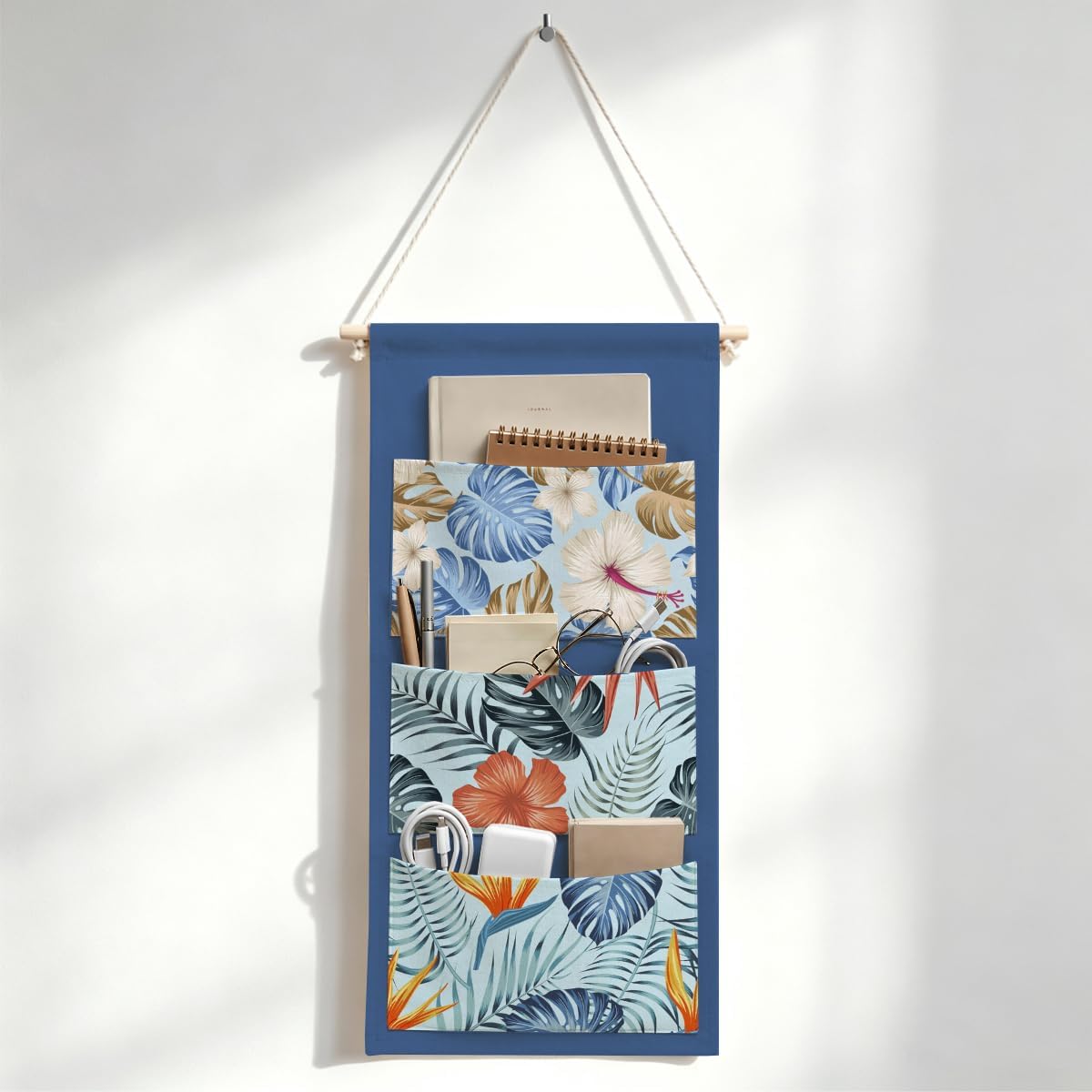 Canvas Wall Hanging Organizer with Pockets Fish Extender Hanging Pouch Dark Floral Door Closet Organizers Fabric Storage Pockets Wall Decoration