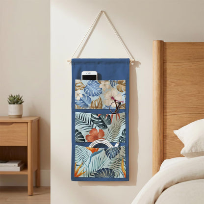 Canvas Wall Hanging Organizer with Pockets Fish Extender Hanging Pouch Dark Floral Door Closet Organizers Fabric Storage Pockets Wall Decoration