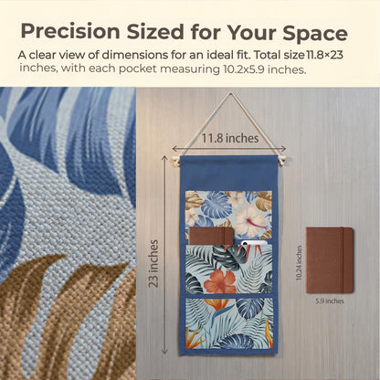 Canvas Wall Hanging Organizer with Pockets Fish Extender Hanging Pouch Dark Floral Door Closet Organizers Fabric Storage Pockets Wall Decoration